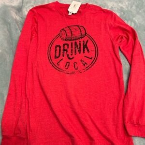 Red Long Sleeve Tee with Graphic Print